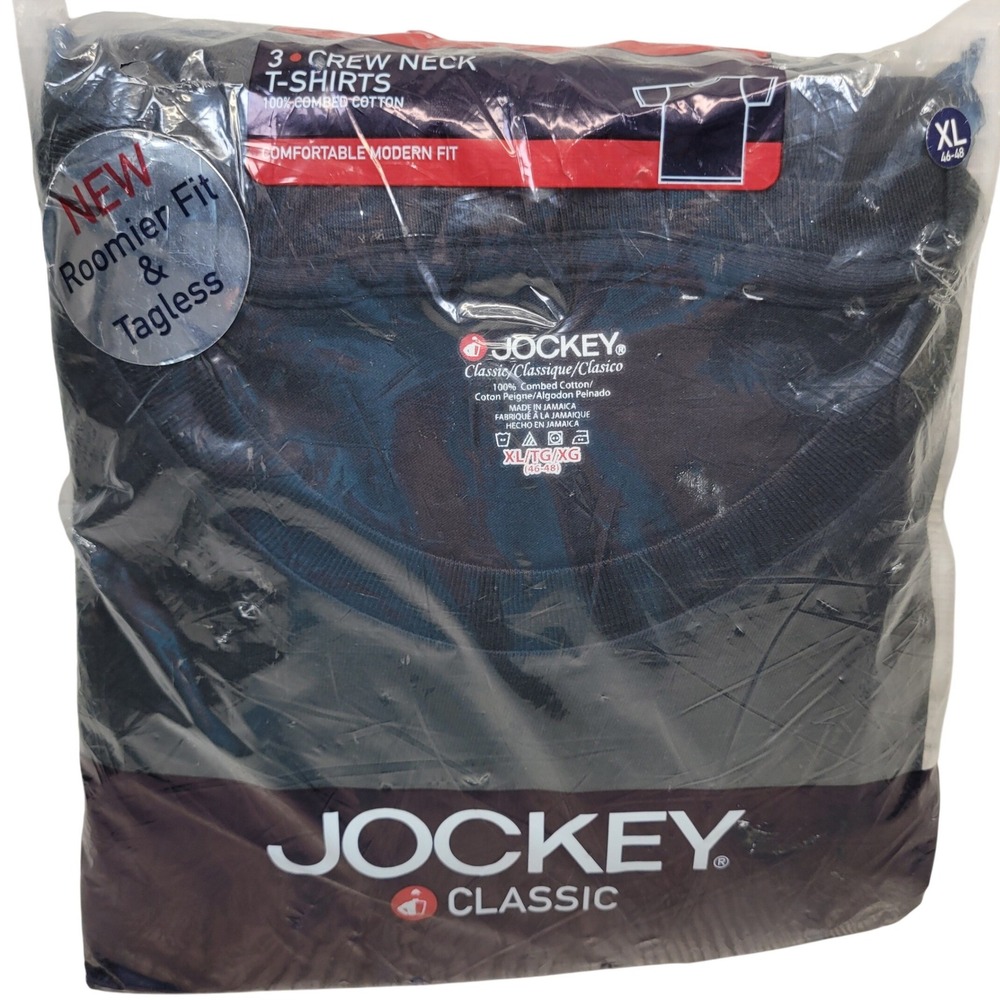 Jockey Classic 3 Pk Mens Crew Neck Modern Fit T Shirts XL 46-48 Black Cotton New